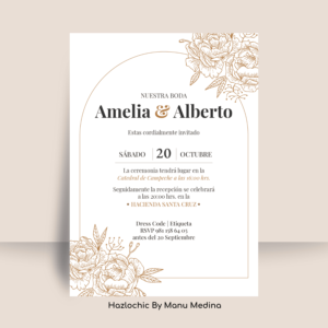 Invitación en PDF para Imprimir – Boda | Diseño Floral Elegante en Dorado
