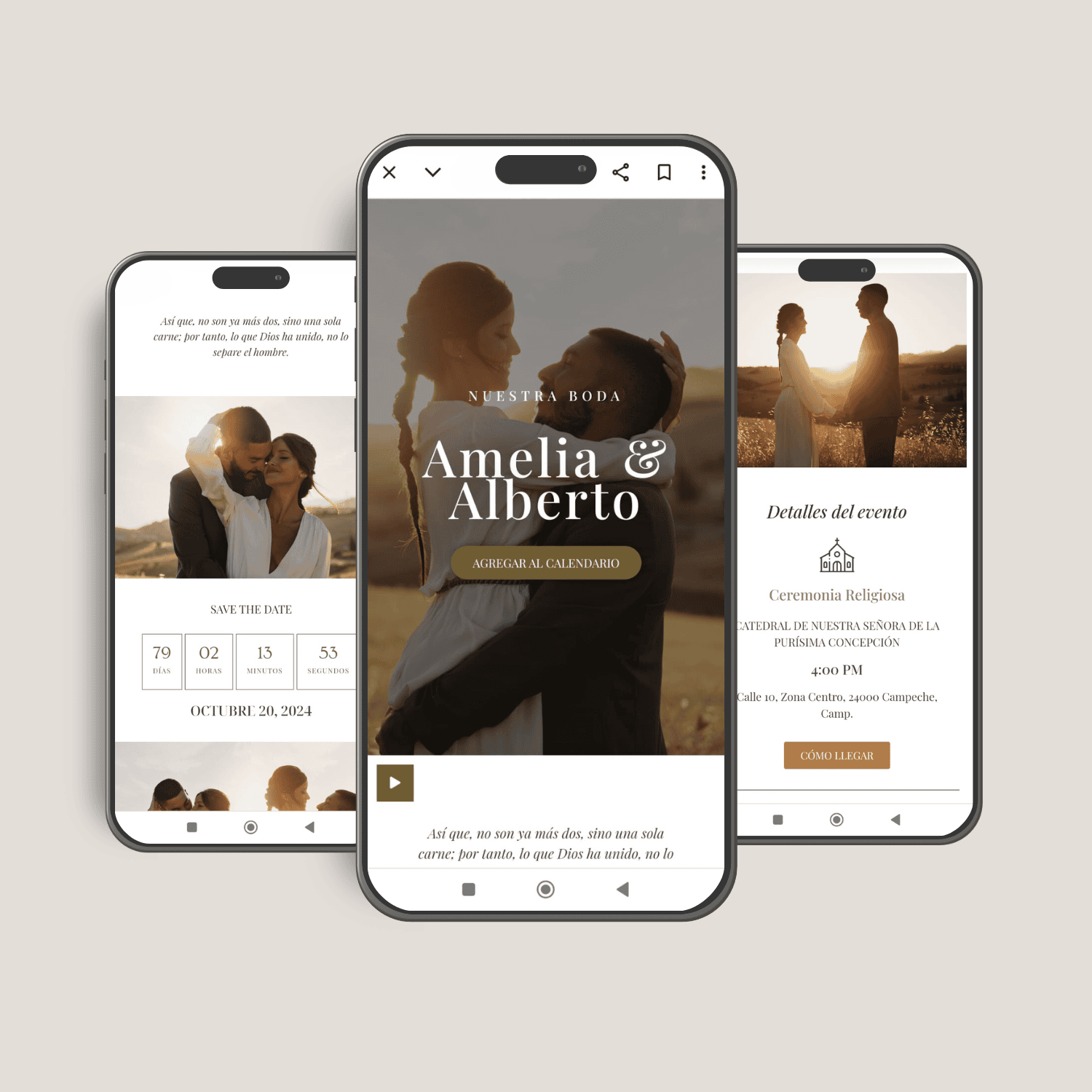 Invitación interactiva de boda elegante dorada