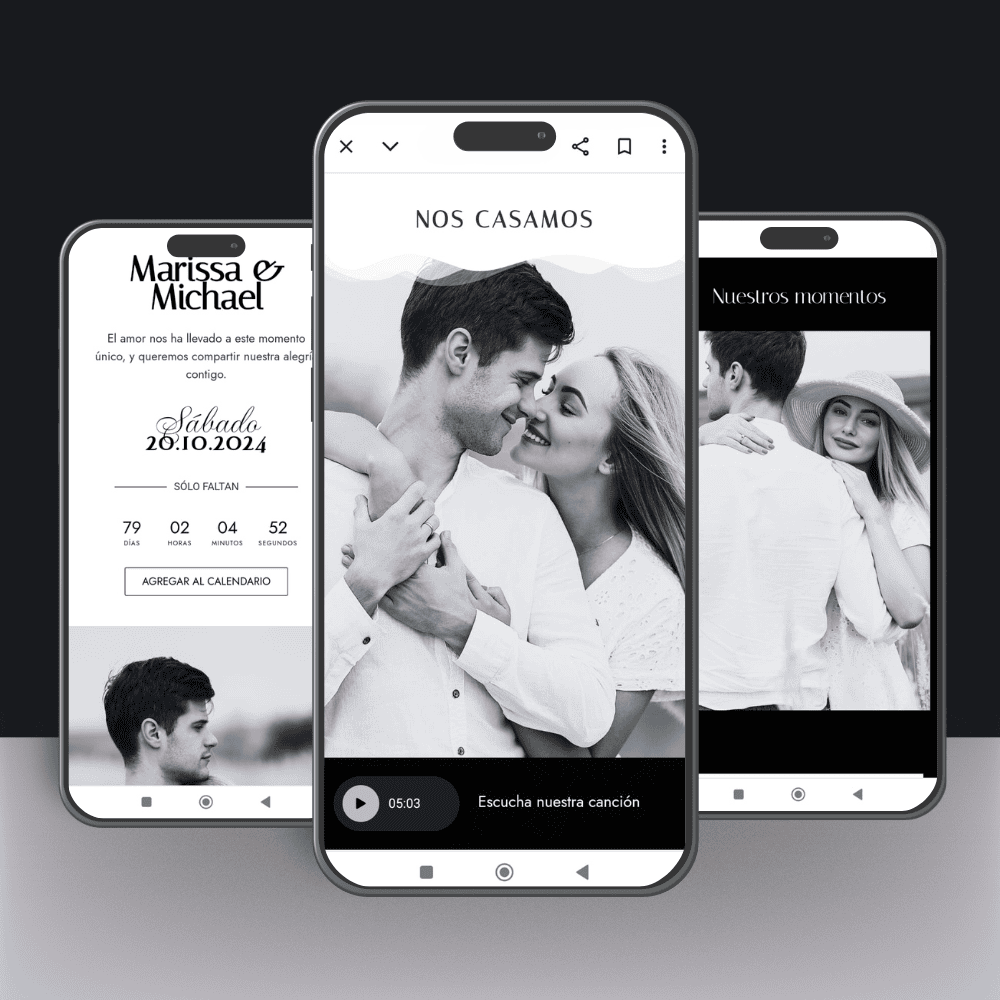 Invitación Web Interactiva de Boda – Diseño Black and White (Blanco y Negro) Elegante
